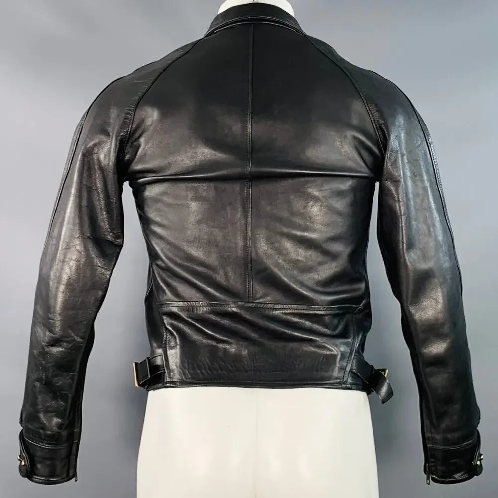 AL'S ATTIRE Size S Black Leather Studs Club Collar Jacket